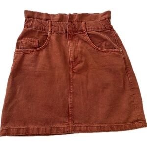 Zara Orange Red Denim Mini Skirt Size Small